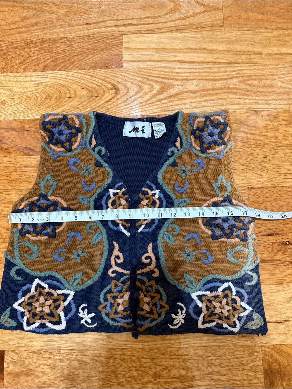 Mi Vintage Cropped Button Up Floral Sweater Vest-Size L - Picture 10 of 11